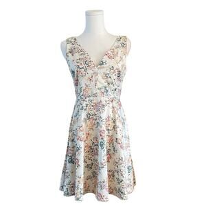 Very J Floral V-Neck Fit-and-Flare Mini Dress — Size Small